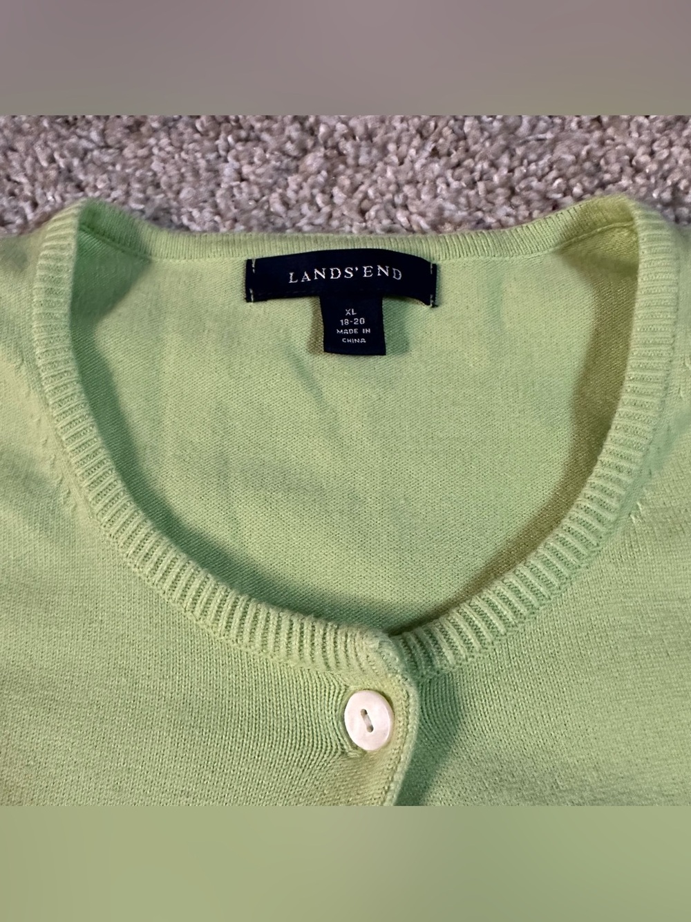 Lands' End Women's Soft Lime Green V-Neck Button Cardigan